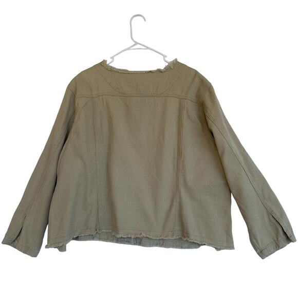 Suzanne Betro Denim Jacket Women Plus SZ 4X Khaki Chambray Beige Classic Frayed - Picture 2 of 16